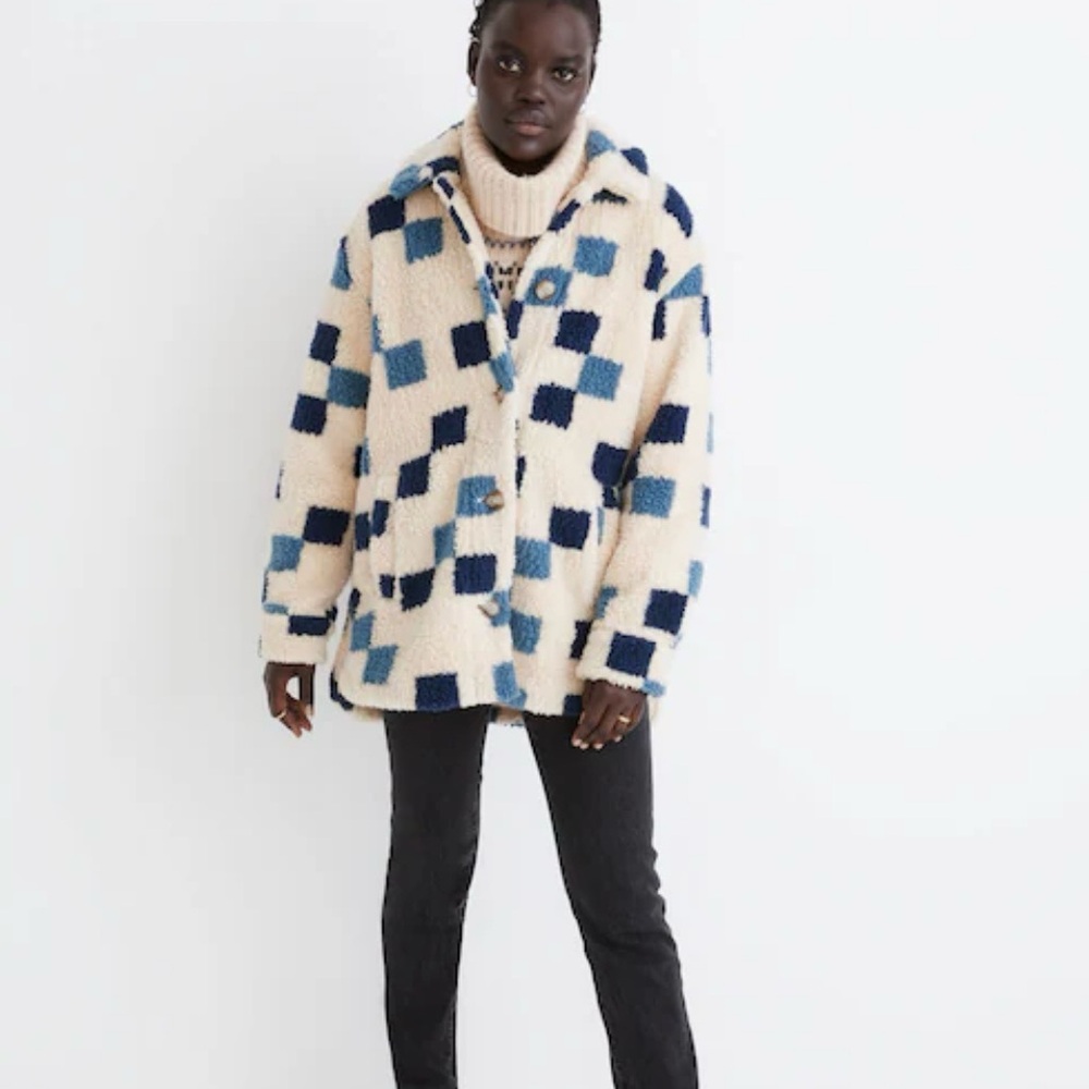 Madewell Sherpa “Belrose” Shirt-Jacket in Checkerboard — Size Small